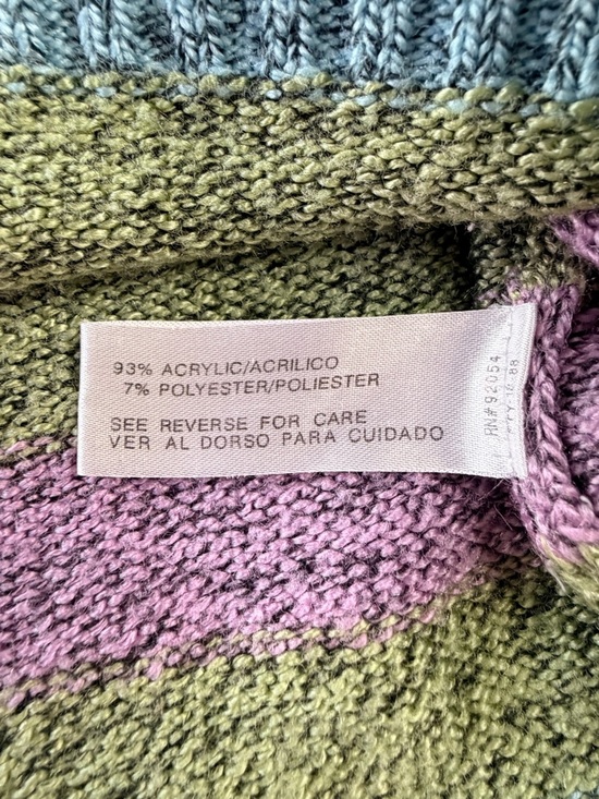 Carolyn Taylor Woman Pastel Stripe Knit Sweater V-Neck 3X Blue Green - Picture 6 of 7